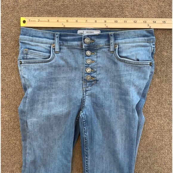 Free People Raw Hem Skinny Jeans Womens 26 Low Rise Button Fly Stretch Y2K Denim - Picture 5 of 8